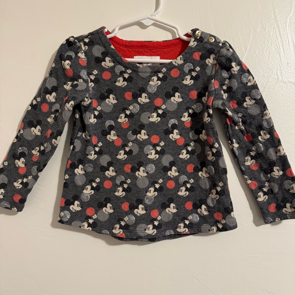 Baby Gap Disney Old School Mickey & Minnie Long Sleeve Grey with Glitter Dots